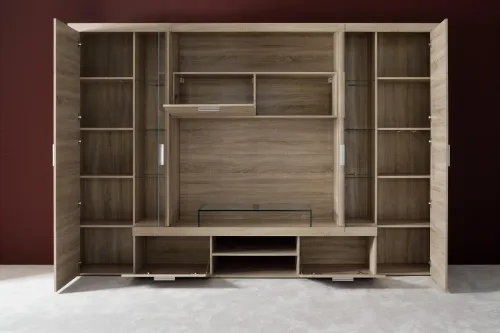 Wohnwand Anbauwand Mondeo | Eiche sägerau hell | 5-teilig | inkl. LED Beleuchtung