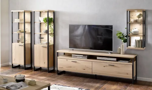 Wohnwand Anbauwand Salerno | Balkeneiche / Eiche Bianco | 4-teilig