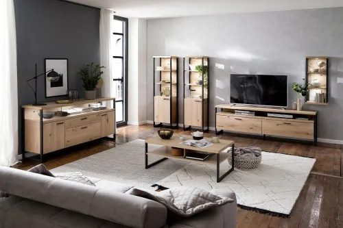 Wohnwand Anbauwand Salerno | Balkeneiche / Eiche Bianco | 4-teilig