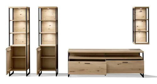 Wohnwand Anbauwand Salerno | Balkeneiche / Eiche Bianco | 4-teilig