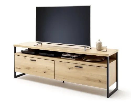 Wohnwand Anbauwand Salerno | Balkeneiche / Eiche Bianco | 4-teilig | LED Beleuchtung