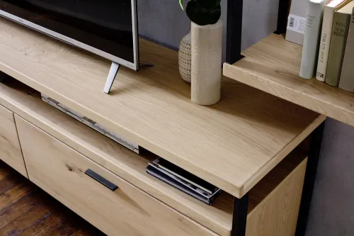 Wohnwand Anbauwand Salerno | Balkeneiche / Eiche Bianco | 4-teilig | LED Beleuchtung