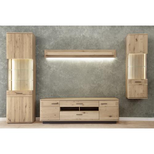Wohnwand Anbauwand Salvador | Balkeneiche Bianco | 4-teilig | LED Beleuchtung