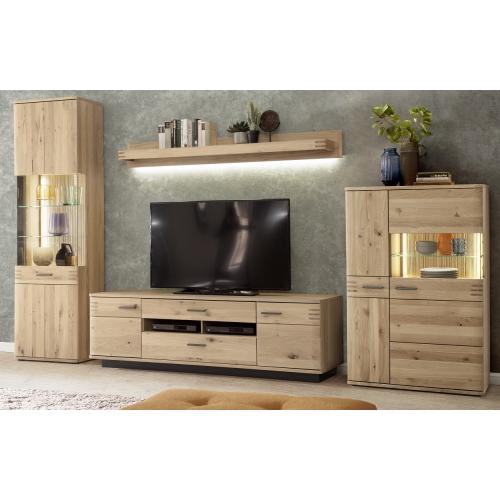 Wohnwand Anbauwand Salvador 1 | Balkeneiche Bianco | 4-teilig | LED Beleuchtung