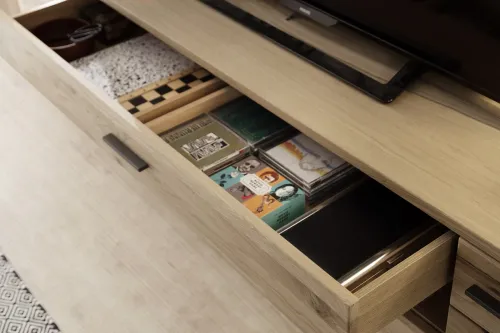 Wohnwand Anbauwand Salvador 1 | Balkeneiche Bianco | 4-teilig | LED Beleuchtung Highboard