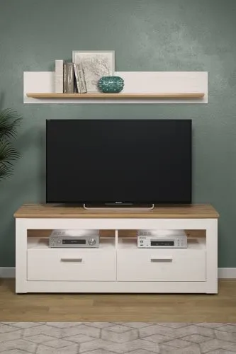 Wohnwand Anbauwand Shade | Andersen Pinie weiß / Artisan Eiche | Landhausstil | 4-teilig | LED Beleuchtung 1