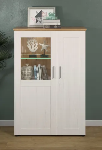 Wohnwand Anbauwand Shade | Andersen Pinie weiß / Artisan Eiche | Landhausstil | 4-teilig | LED Beleuchtung