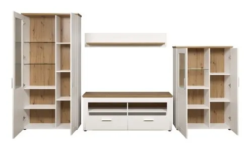 Wohnwand Anbauwand Shade, 4-teilig, im Wohnzimmer, Wand mit TV-Lowboard, Wandregalen und Vitrinen-Elementen – Ansicht 2
