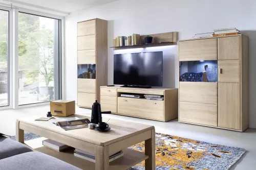 Wohnwand Anbauwand Tarragona | Eiche Bianco | 4-teilig