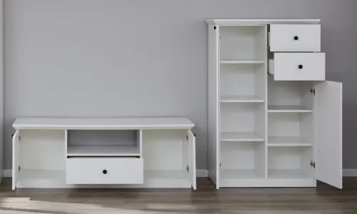 Wohnwand Baxter | weiß | Landhausstil | 2-teilig | LED Beleuchtung