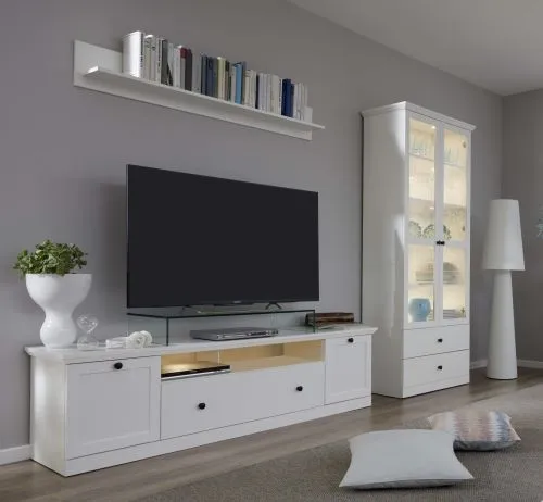 Wohnwand Baxter | weiß | Landhausstil | 3-teilig | LED Beleuchtung 1