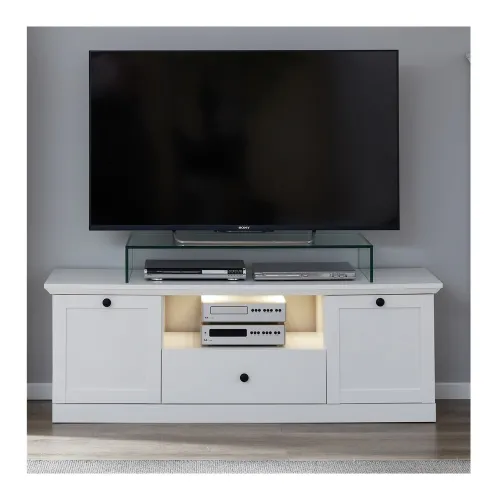 Wohnwand Baxter | weiß | Landhausstil | 4-teilig | LED Beleuchtung