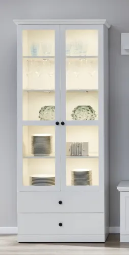 Wohnwand Baxter | weiß | Landhausstil | 4-teilig | LED Beleuchtung