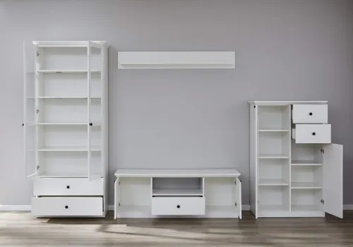 Wohnwand Baxter | weiß | Landhausstil | 4-teilig | LED Beleuchtung
