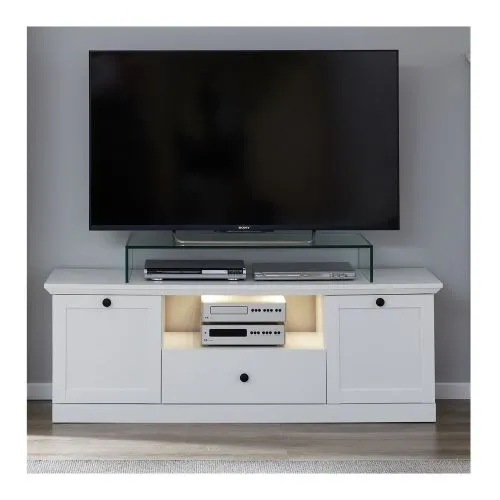 Wohnwand Baxter, 4-teilig, weiß, im Wohnzimmer, Möbelgruppe mit Vitrinenschrank, TV-Board, Highboard und Wandregal – Ansicht 8
