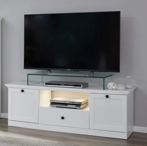 Wohnwand Baxter | weiß | Landhausstil | 4-teilig | LED Beleuchtung 5