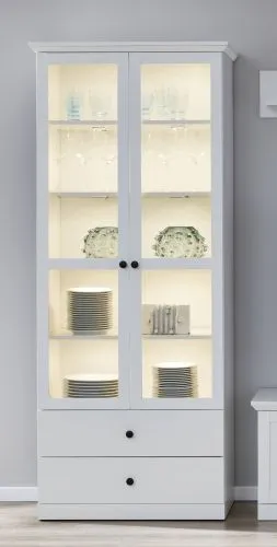 Wohnwand Baxter | weiß | Landhausstil | 4-teilig | LED Beleuchtung 6