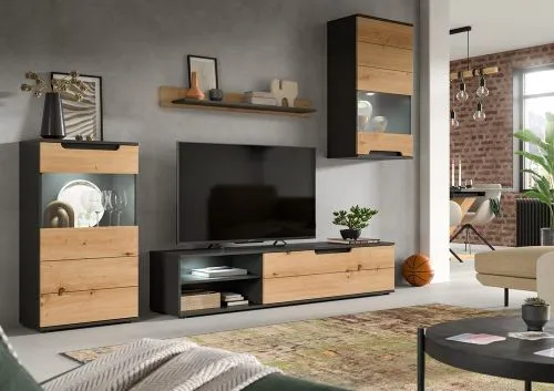 Wohnwand Cajak | Artisan / Basalt grau | 4-teilig ohne Beleuchtung