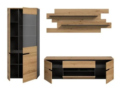 Wohnwand Canu 1 | 3-teilig | Artisan / Basalt Grau