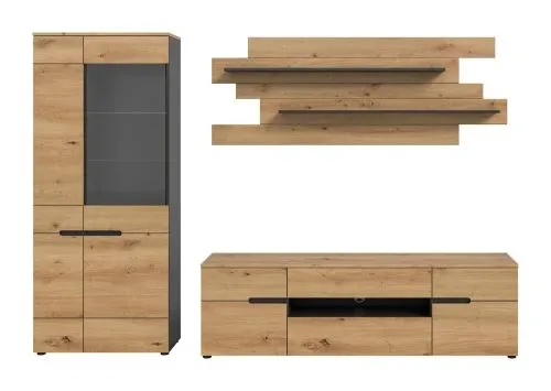 Wohnwand Canu 1 | 3-teilig | Artisan / Basalt Grau Komplettset