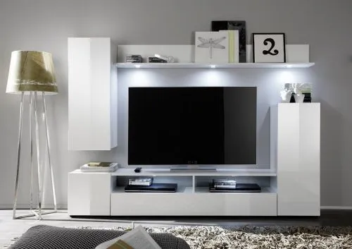 Wohnwand Dos | Weiß Hochglanz | 4-teilig | LED Beleuchtung 3