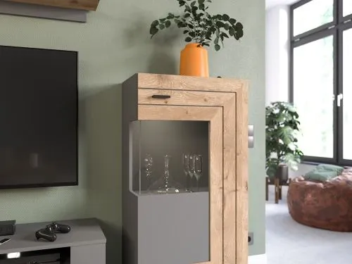 Wohnwand Freno | grau matt / Nox Oak | 4-teilig | LED Beleuchtung 1
