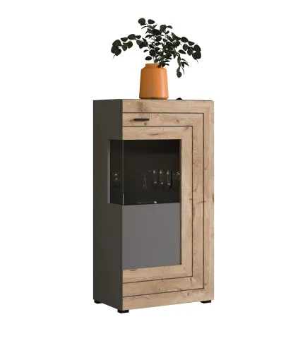 Wohnwand Freno | grau matt / Nox Oak | 4-teilig | LED Beleuchtung