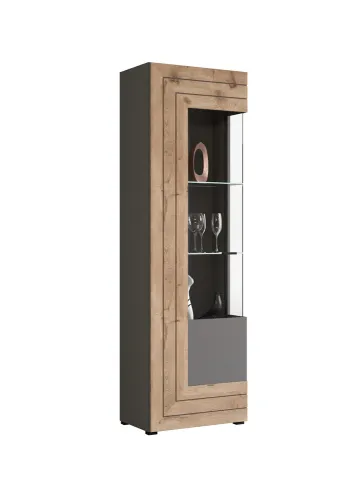 Wohnwand Freno | grau matt / Nox Oak | 4-teilig | LED Beleuchtung