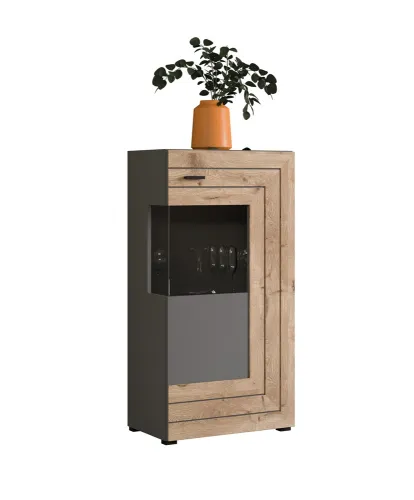 Wohnwand Freno | grau matt / Nox Oak | 4-teilig | LED Beleuchtung