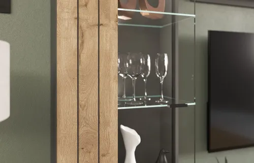 Wohnwand Freno | grau matt / Nox Oak | 4-teilig | LED Beleuchtung