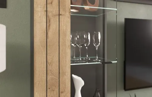 Wohnwand Freno | grau matt / Nox Oak | 4-teilig | LED Beleuchtung 4