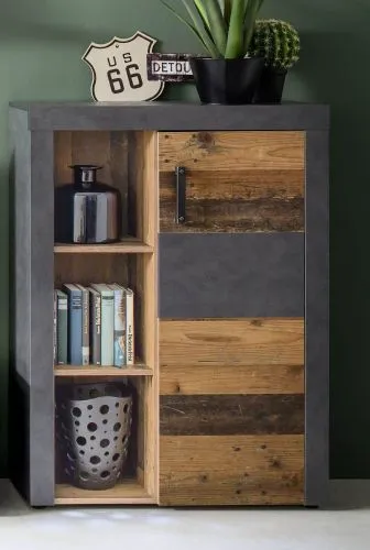 Wohnwand Indy | Old Used Wood / Matera grau | 4-teilig | Shabby Look | LED Beleuchtung 2
