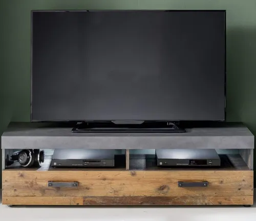 Wohnwand Indy | Old Used Wood / Matera grau | 4-teilig | Shabby Look | LED Beleuchtung