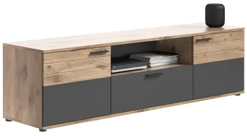 Wohnwand Mason 1 | Nox Oak / Basalt Grau | 4-teilig LED Beleuchtung