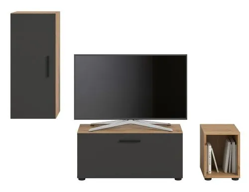 Wohnwand The One | 3-teilig | Artisan Oak / Basalt grau