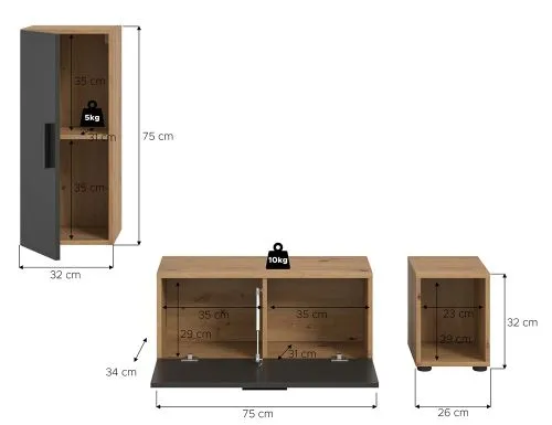 Wohnwand The One | 3-teilig | Artisan Oak / Basalt grau ohne