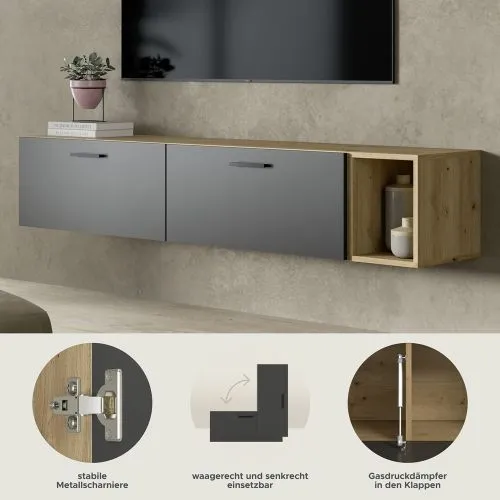 Wohnwand The One | 3-teilig | Artisan Oak / Basalt grau ohne