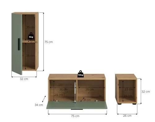 Wohnwand The One | 3-teilig | Artisan Oak / Smoke Green ohne