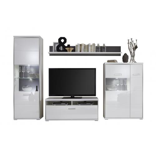 Wohnwand Trento 2 | weiß Hochglanz | 4-teilig | LED Beleuchtung