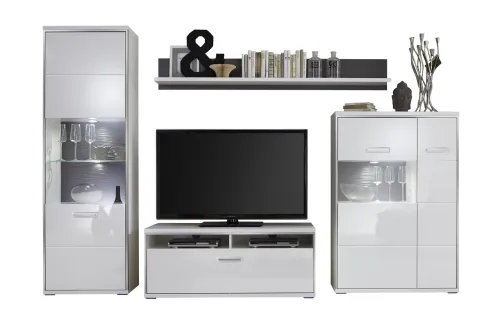 Wohnwand Trento 2 | weiß Hochglanz | 4-teilig