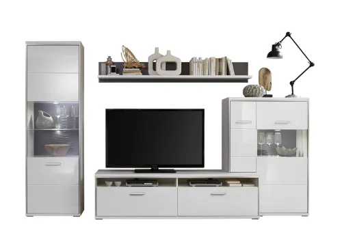 Wohnwand Trento 3 | weiß Hochglanz | 4-teilig | LED Beleuchtung