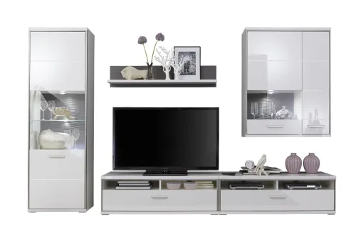 Wohnwand Trento 4 | weiß Hochglanz | 5-teilig | LED Beleuchtung