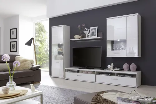 Wohnwand Trento 4 | weiß Hochglanz | 5-teilig | LED Beleuchtung