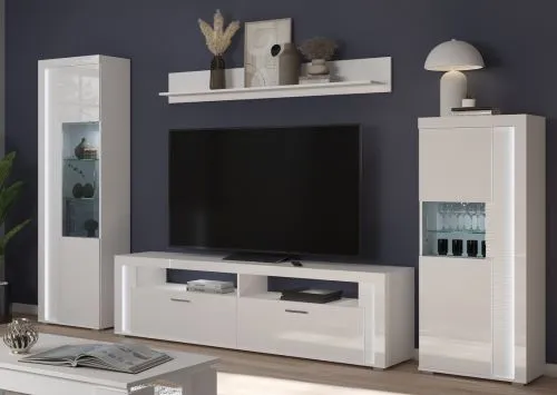 Wohnwand Wohnkombination 1 Skylight | weiß Hochglanz | 4-teilig | LED 1