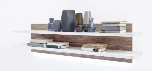 Wohnwand Wohnkombination 2 Luzern | weiß Hochglanz / Sterling Oak | 4-teilig | LED Beleuchtung