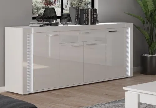 Wohnwand Wohnkombination 4 Skylight | weiß Hochglanz | 3-teilig | mit LED
