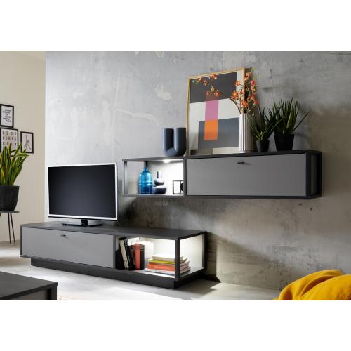 Wohnwand Wohnkombination Luxor | Royal Grey / anthrazit | 2-teilig | LED Beleuchtung