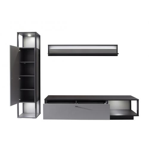Wohnwand Wohnkombination Luxor | Royal grey / anthrazit | 3-teilig | LED Beleuchtung