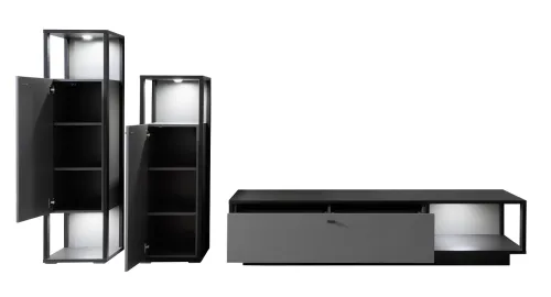 Wohnwand Wohnkombination Luxor 1 | Royal grey / anthrazit | 3-teilig