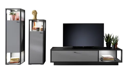 Wohnwand Wohnkombination Luxor 1 | Royal grey / anthrazit | 3-teilig | LED Beleuchtung